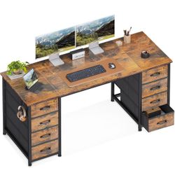 Brown 55 Inch Desk With 8 Drawers