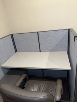 Office Cubicle Workstation w/ Desk, Chair & File Cabinet – $350