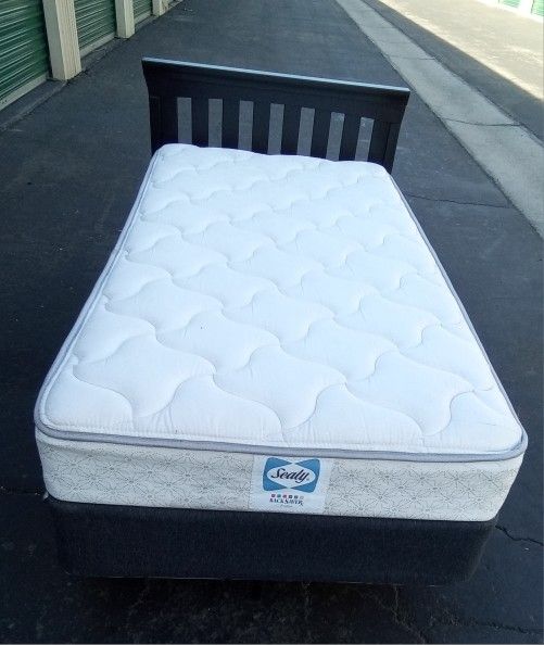 TWIN BED FRAME WITH BOX SPRING AND MATTRESS 