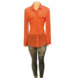 Old Navy Sz S Woman Blouse Orange Button Down