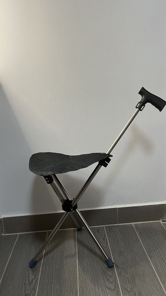 Portable Folding Walking Cane with Seat Comfortable Handle for Elderly Telescopic