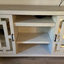 Ashley Modern White TV Stand / Media Console with Shelving