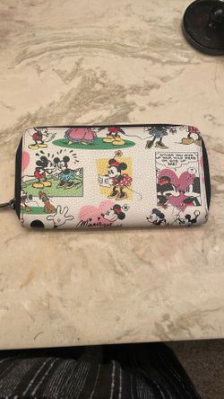 Disney Mickey & Minnie Retro Flat Wallet with Zipper Around Closure Coins