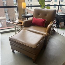 Mid-Century Style Leather Club Chair + Ottoman – Clean, Quality Build
