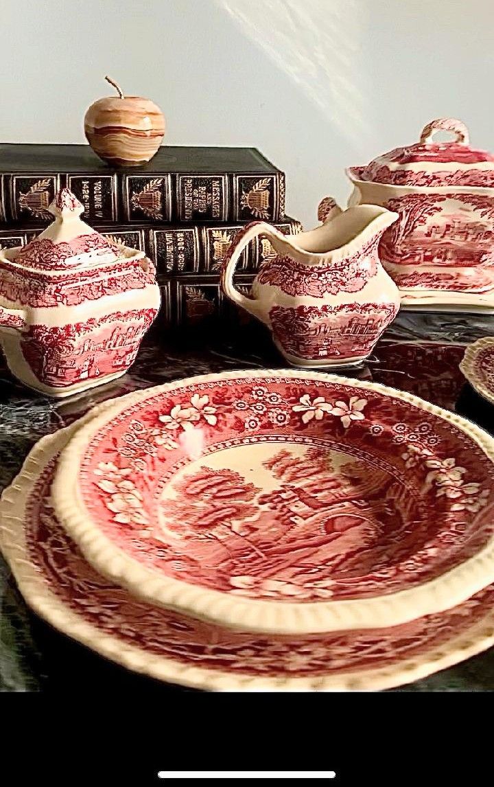 BEAUTIFUL MINT Rare Antique 1800s Mason Ironstone Vista And Copeland Spode Red and White