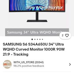Brand New. Samsung Viewfinity S6 34" Ultra WQHD Curved Monitor