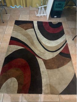 Abstract Swirl Area Rug Brown Red Black Beige 5x7
