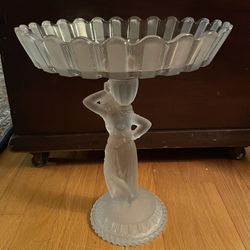 Large Antique 12” Satin Fostoria Glass Compote Rebecca at the Well
