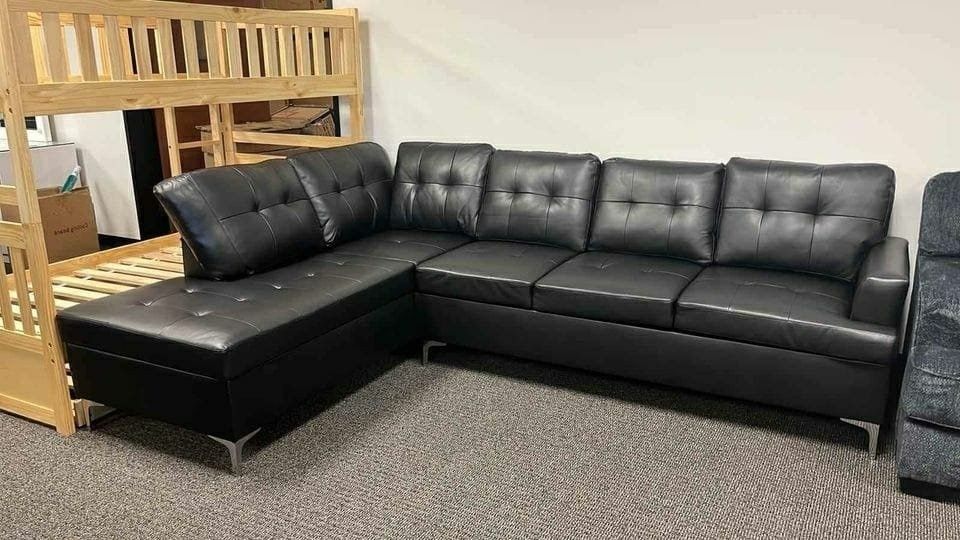 The Best Price Brand New Product 💐 Finance & Delivery Available ▪️Barrington Black 2 Piece Sectional with Chaise