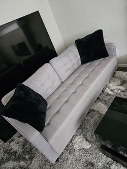 Light Gray Tufted Fabric Sofa