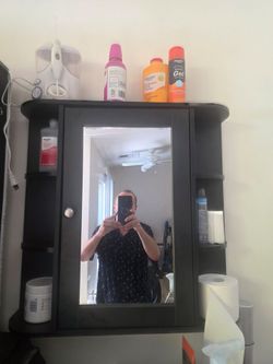 Black Wall-Mounted Medicine Cabinet with Mirror