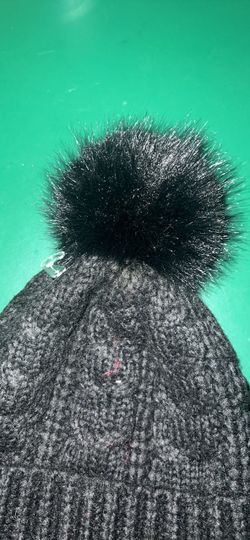 Dark Gray Knit Beanie with Pom-Pom
