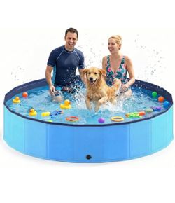 Foldable Dog Pool, 97'' Extra Large Collapsible Dog Swimming Pool Hard Plastic Portable Pets Bath Tub for Dogs and Cats