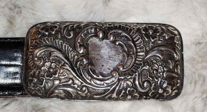Andrea BARNETT .925 STERLING Silver Belt Buckle & Leather Belt