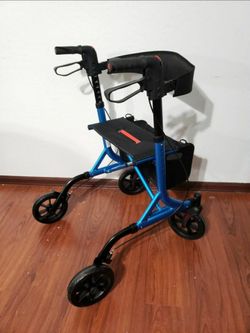 New Rollator Walker for Seniors, Upgraded Thumb Press Button for Height Adjustment, 4 x 8" Wheels Walker W/ Seat Padded Backrest Folding Lightweight W