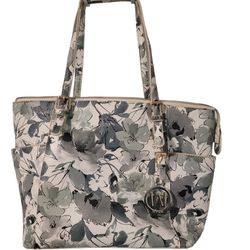 Wynn Classic Floral Handbag Womens Faux Leather Tote Bag 15 in Green Gray White