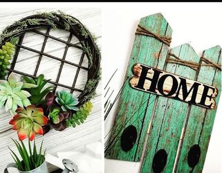 Picket fence home sign w farm style succulent wreath 🌸🌸