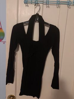 Black Long Sleeve Open Back Mini Dress