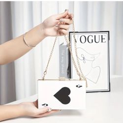 Ace of Spades Playing Card Vegas Clutch Purse -Handbag w/ Gold Chain Strap