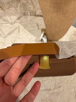 Brown Woven Clutch with Gold Clasp