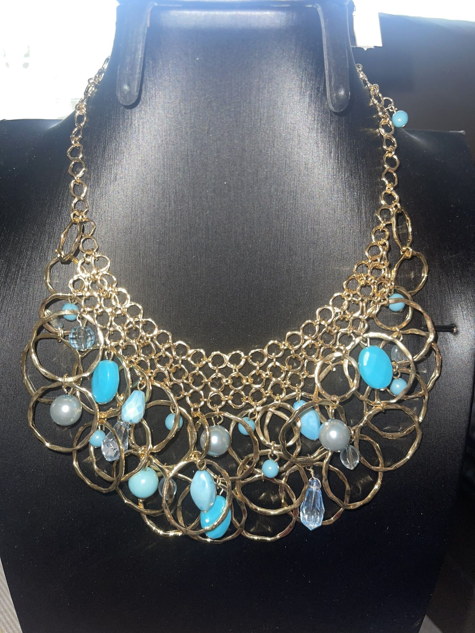 BRAND NEW - Costume Jewelry - Gold/Turquoise Necklace - Med Length