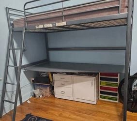 Loft bed frame with desk