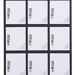 Storage Lockers Nine Drawers  for  Garage, Office, Gym, Shool, Lockable Brown-White, Metal,  New Seal Box
