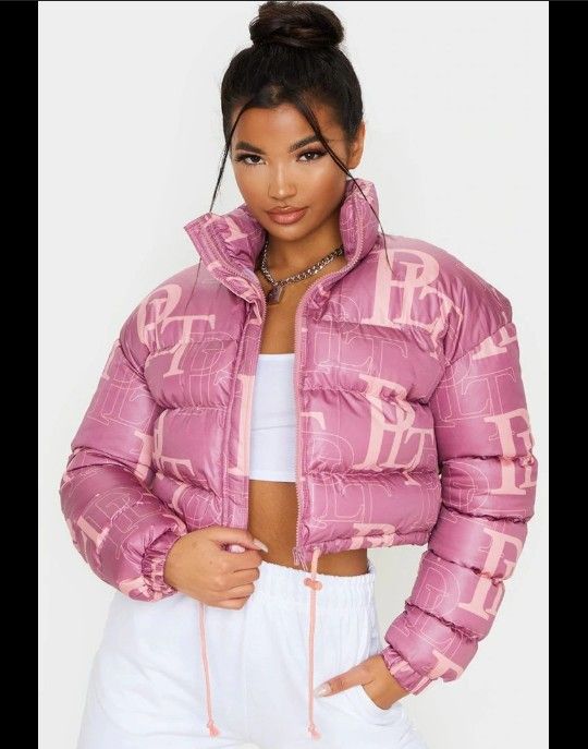 Pretty Little Things PLT Pink Crop Puffer Jacket Coat
