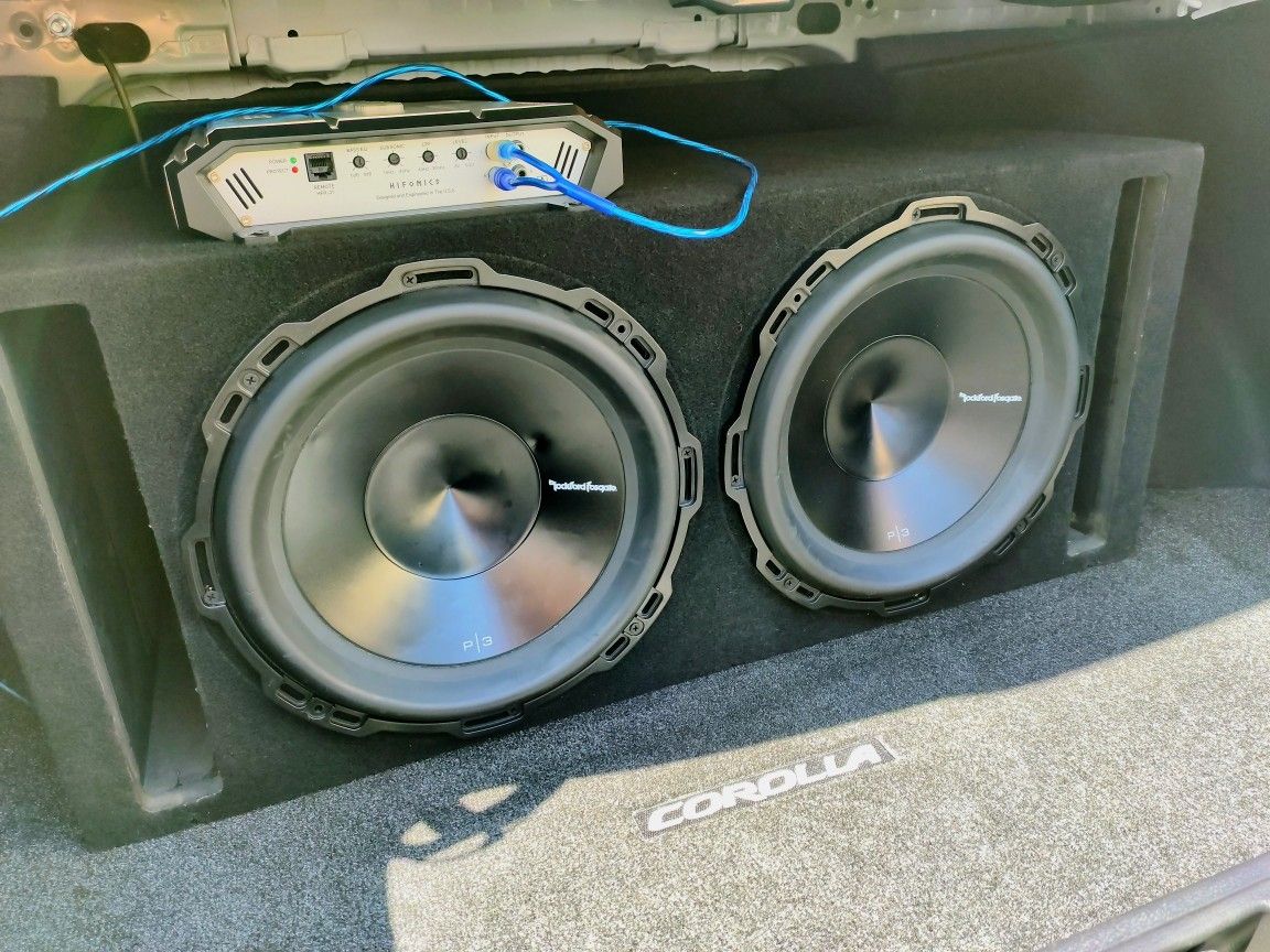 2400W Hifonics Amp & Rockford Fosgate P3 12" Dual Subwoofer Box
