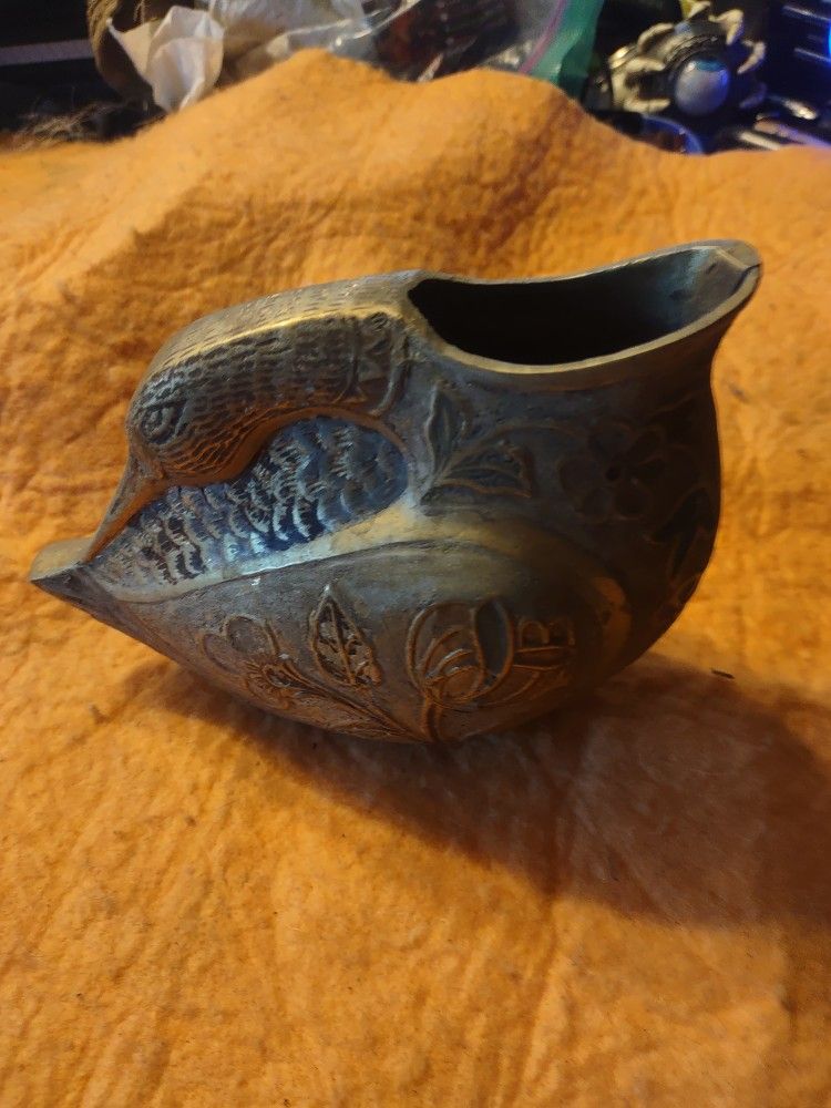 True Vintage Collectible Antique Brass Vase Duck