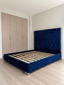 Blue velvet bed frame