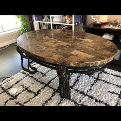 Stonetop/Iron Coffee Table And Console Table Set