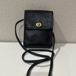 80s Vintage Coach Leather Scooter Leather Bag Black 9893 Turn Lock Crossbody