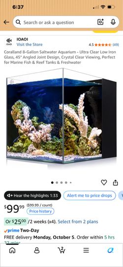 Coralland 8-Gallon Saltwater Aquarium - Ultra Clear Low Iron Glass