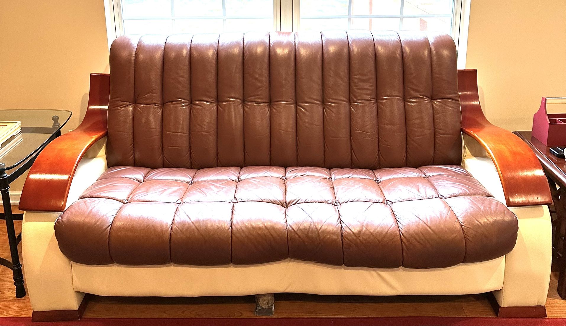 3pc Brown Beige Leather Sofa Set