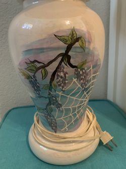 Hand painted vintage iridescent grape spiderweb lamp.