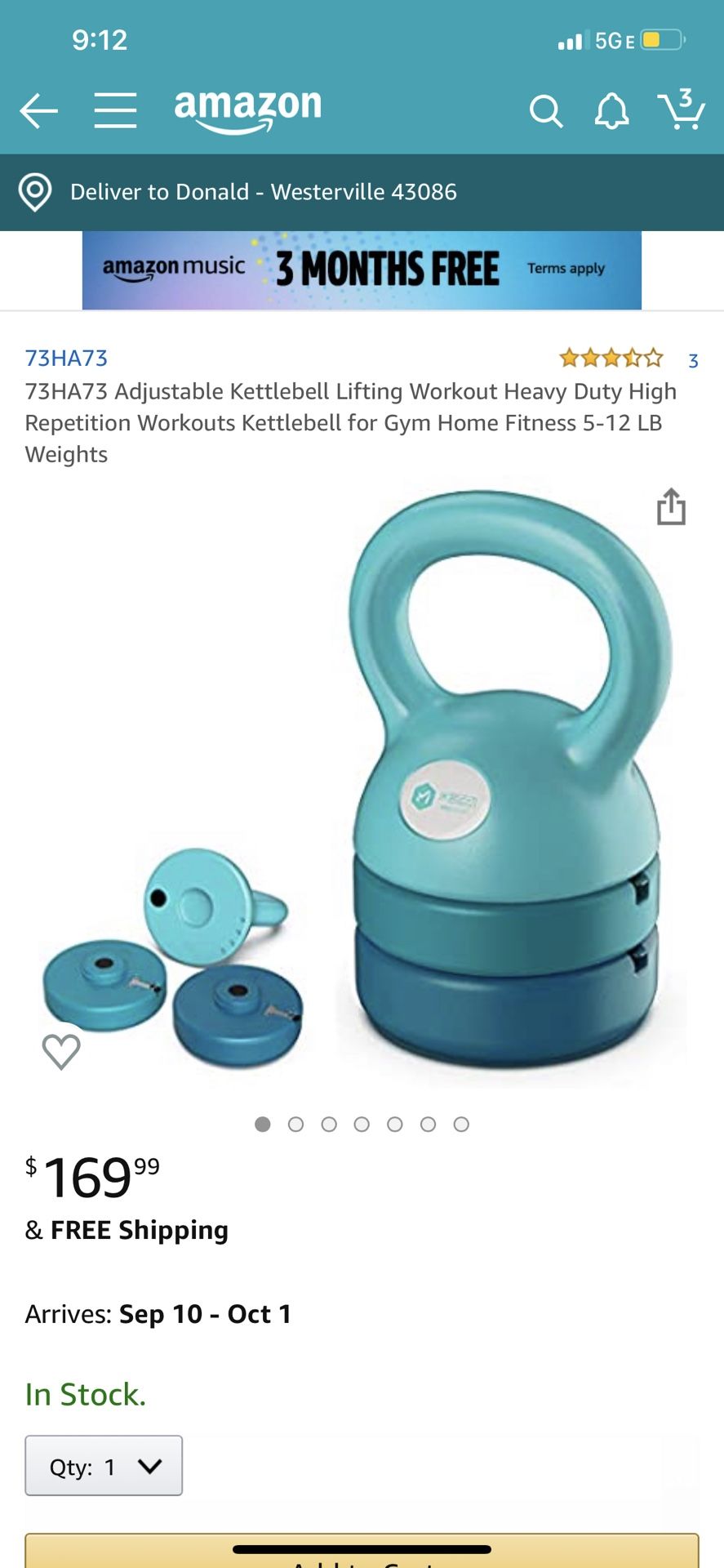 Adjustable kettlebell 5lbs -12lbs