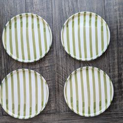 Set Of 4 Hand Painted Striped Salad Plates 