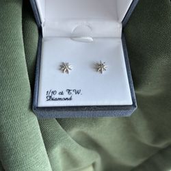 Sterling Silver Diamond Starburst Earrings 