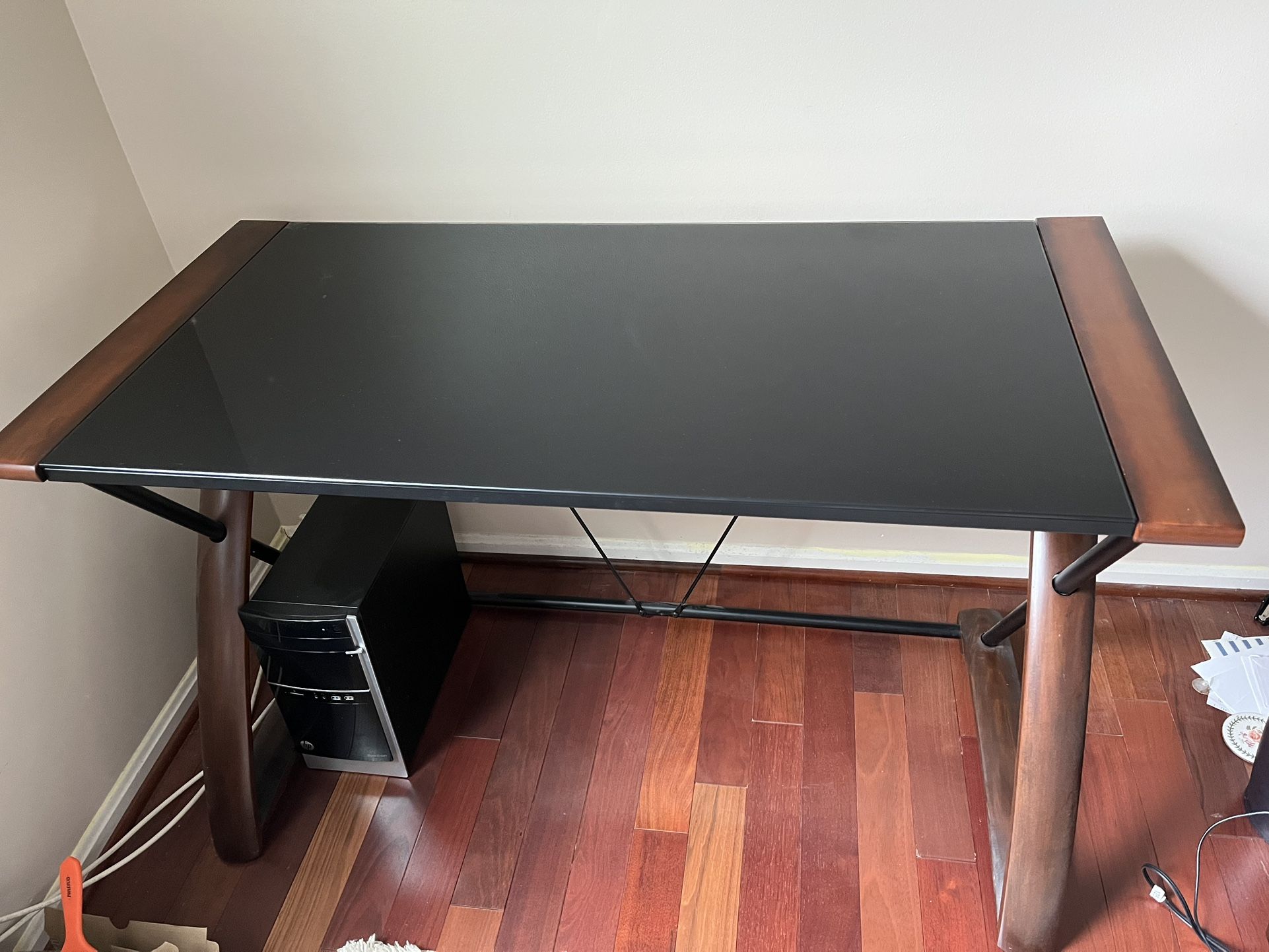 Black tempered Glass Desk and Printer Stand