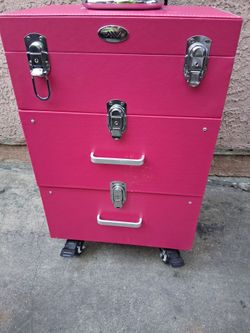 Pink Rolling Makeup Train Case on Wheels
