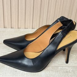 Lisa Vicky PIPER Slingback Pumps in Black Leather Women's Size 7M