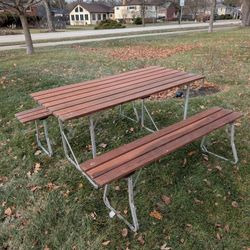 Folding Wood Slat Table And Benches Set Complete 