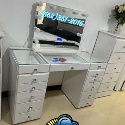 White Led Vanity Glass Dresser New Chest Blanco