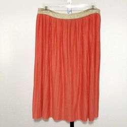 Apt 9 Womens Pleated A-Line Midi Skirt Coral Gold Elastic Waistband Sz M 