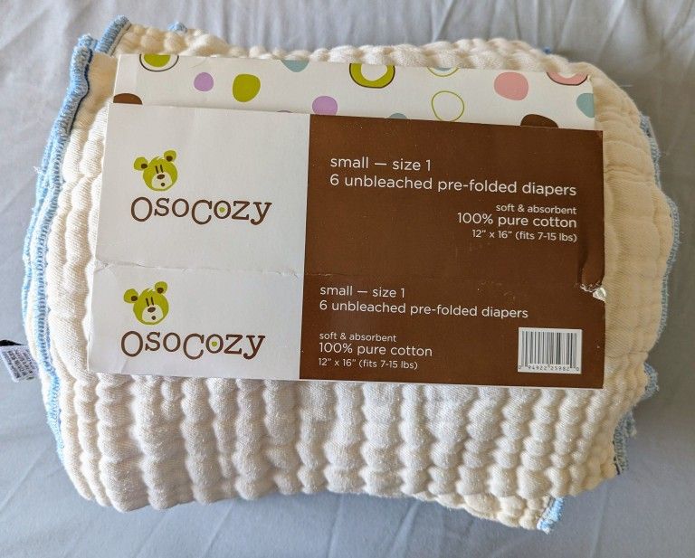 OsoCozy Unbleached pre-folded cloth diapers size 1(7-15 lbs)