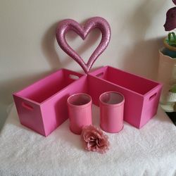 2 Designer Pink Crates With Matching Cans