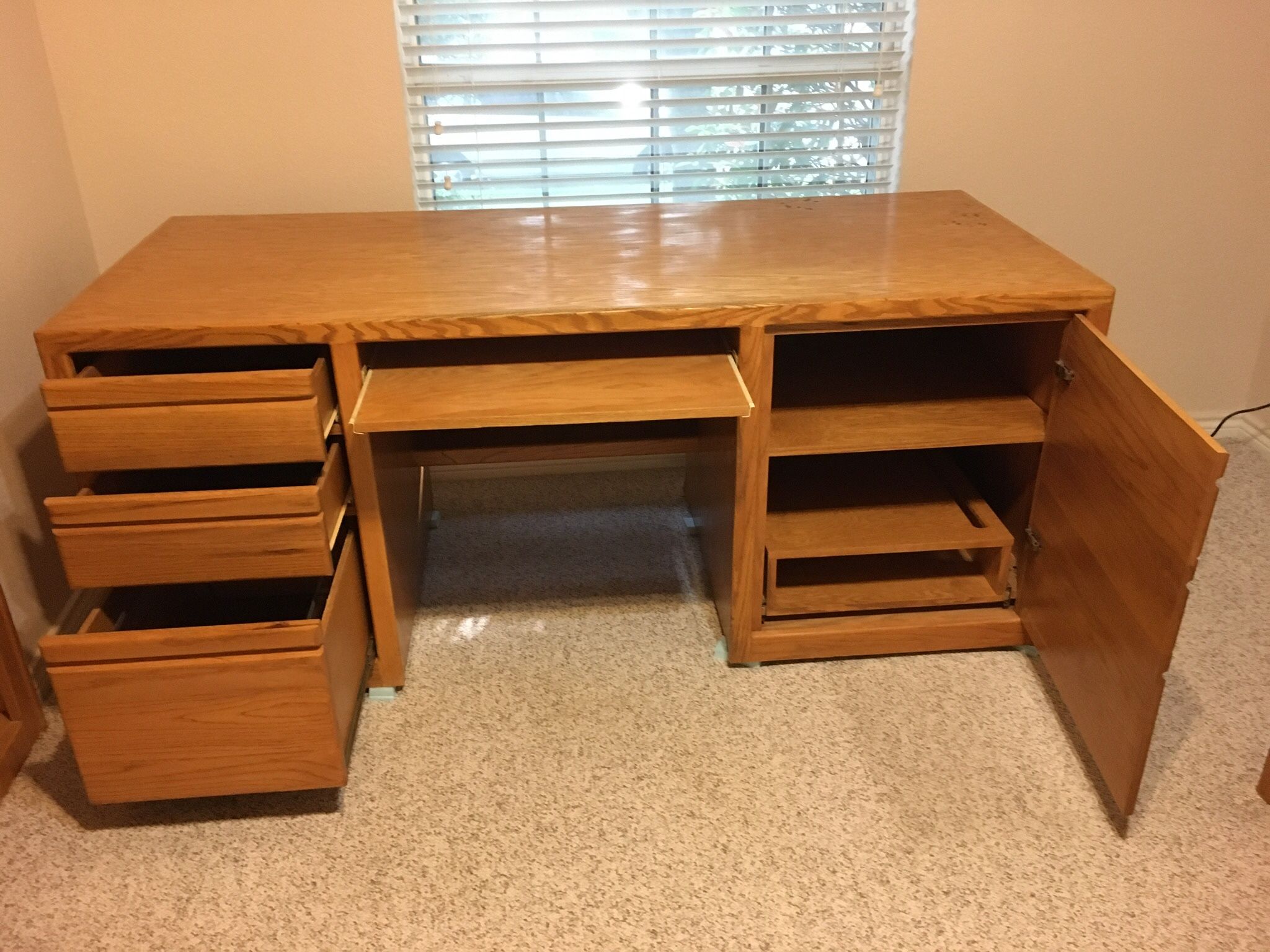 Custom Oak Desk with Hidden Printer Space