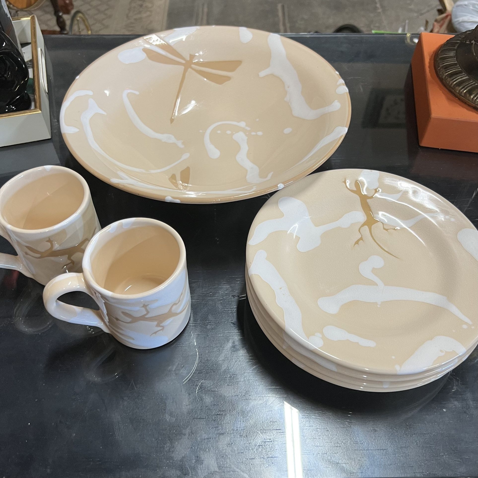 Handpainted Claudio Maccari For Neiman Marcus Bowl/plates/mugs Set