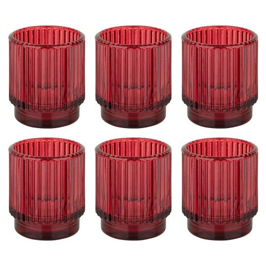 Koyal Burgundy Ribbed Votive Candle Holder
